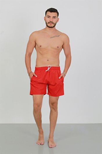 Celira Men's Zippered Pocket Swim Shorts Red Nsla0036