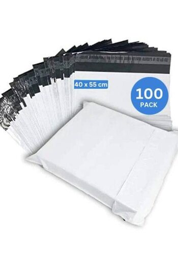 MARKQ 100 Pack White Poly Mailers Bags | 40x55 cm Adhesive Self-Seal Shipping Bags for Delivery