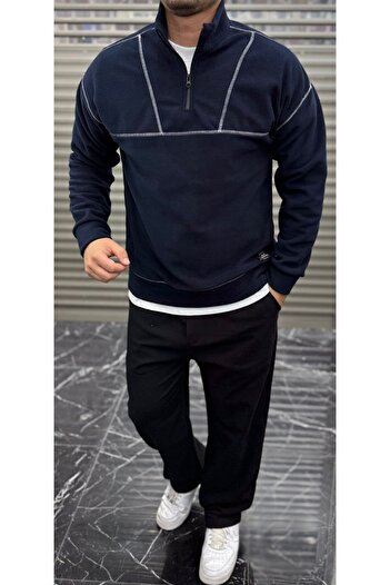 ferywear Striped Oversize Half Zipper Fleece Men's Sweatshirt