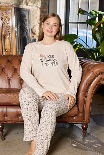 bigiyin Plus Size Women's Pajama Set Interlock Ribbed Winter Pajama Set Thermal Soft