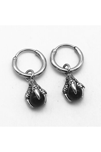 Viking Dragon Claw Design Zircon Stone Hoop Piercing 316L Stainless&Non Tarnish Steel Earrings Pair