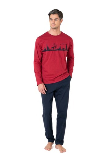 Pierre Cardin Men's Long Sleeve Crew Neck Pajama Set 6104