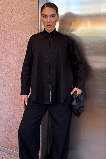 Madmext Black Straight Cut Buttoned Women's Shirt Mg2583