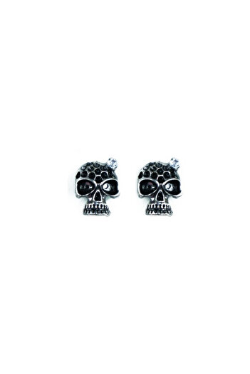 OEM Skull earrings set with crystals, black, 12 pairs, 0.5x1x1.5cm