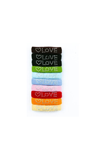 OEM Set of 20 large hair elastics, textile, multicolor, inscription, "LOVE" with rhinestones, dimensions 4.5cm