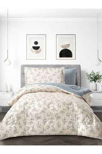 Donetella 4-Piece Cotton King Comforter Set 170x230cm – 350 GSM Fill, Elegant Print