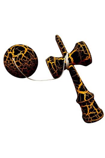 Impact Vision Professional wooden kendama, 18 cm – classic model with cracked design, color Yellow/Black, Impact