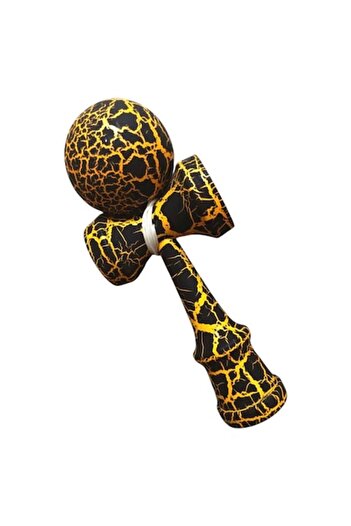 Impact Vision Professional wooden kendama, 18 cm – classic model with cracked design, color Yellow/Black, Impact