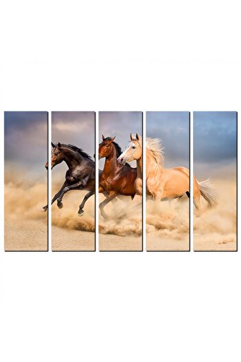 Generic Wall panel - Three colorful horses running - 1565 - divided into five equal pieces