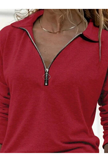 Silerra Women's Long Sleeve Collared Zippered Two Thread Blouse