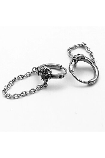 Viking Special Design Zircon Stone Chain Dangle Interlocking 316L Stainless & Tarnish-Free Steel Earrings Pair