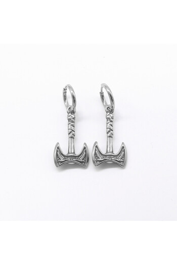 Viking Double Axe Design Ring-Through 316L Stainless Steel Earrings Pair