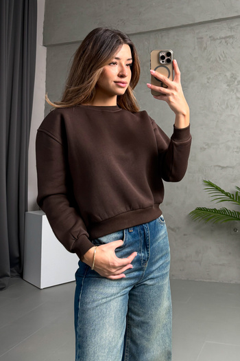 ModaPlaza Women's 3 Thread Inner Ribbed Crew Neck Sweat 21614
