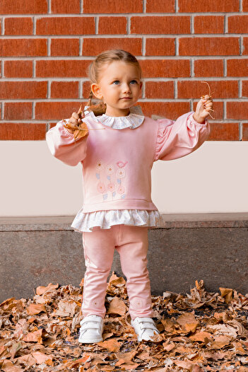 Miny Center Baby Girl Double Set with Ruffle Detail on the Collar
