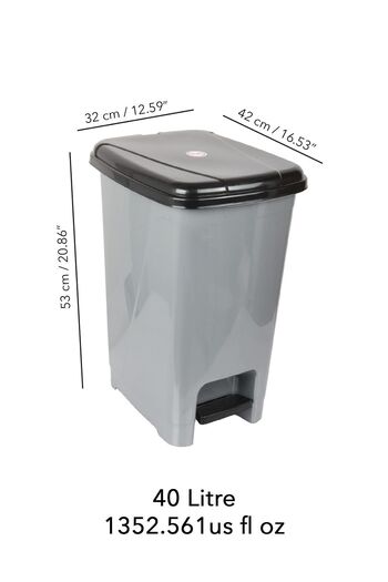 Citim Pedal Gray Bathroom Kitchen Trash Can with Black Lid Slim Pedal Trash Can 40 Liters
