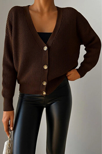 Silerra Women's Long Sleeve Button Detail Knitwear Cardigan