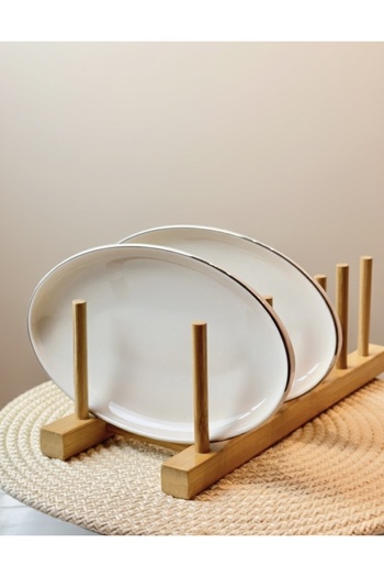 KÜTAHYA HOME 2-Piece 20 cm Gold Silver Mesh Porcelain Boat Plate – Luxurious Presentation Plate for Stylish Table Settings