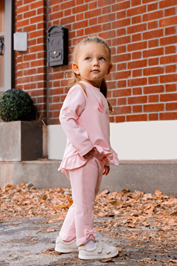 Miny Center Baby Girl Double Set with Bow and Ruffle Detail