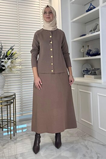 Rabia Şamlı Melis Çelik Knitted Sweater Set Milk Coffee