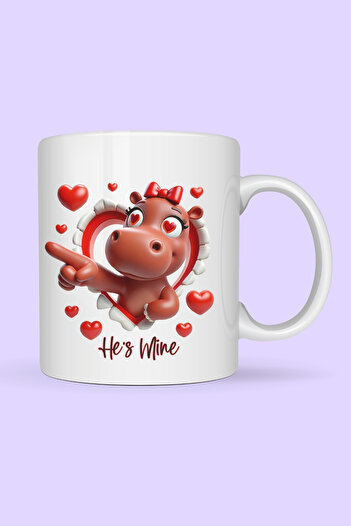giftkonsept Humorous Gift for Lovers: Set of 2 Mugs with the Design of a Hippopotamus in Love, Saying, "He's Mine & She's Mine"