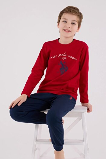 U.S. Polo Assn. Polo Boys' Comfortable Long Sleeve Cotton Pajama Set Red Soft Fabric