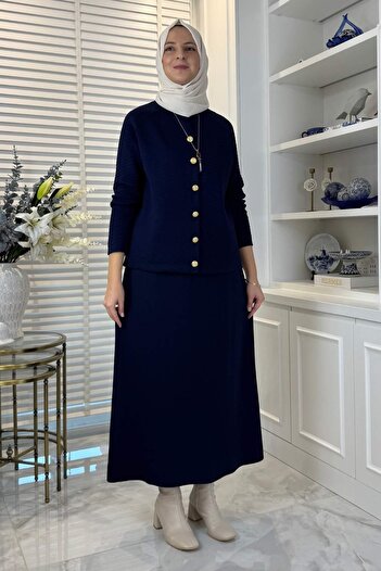 Rabia Şamlı Melis Çelik Knitted Sweater Set Navy Blue