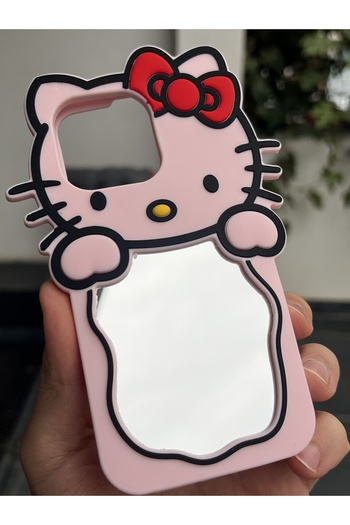 EDELFU iPhone 15 Pro and 14 Pro, 13 Pro Compatible Mirrored Kitti Pattern Soft Dough Phone Case