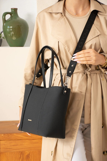 Just Polo Women's Black Large Size Luxury Hand and Shoulder Bag Size: 24 X 33 cm
