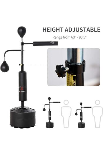MAX STRENGTH Soozier 3-in-1 Boxing Stand – Punching Bag with 2 Speedballs, 360° Reflex Bar, PU-Wrapped Bag and
