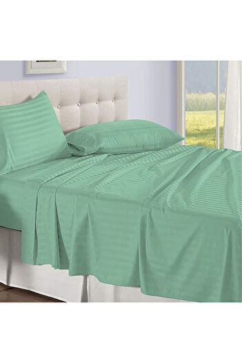Kotonia Home Bed Sheet, 100% Cotton, Damask Satin, Stripe Size 1 cm, Mint Green, 240x260 cm