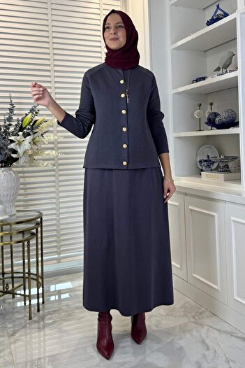Rabia Şamlı Melis Çelik Knitted Sweater Set Anthracite