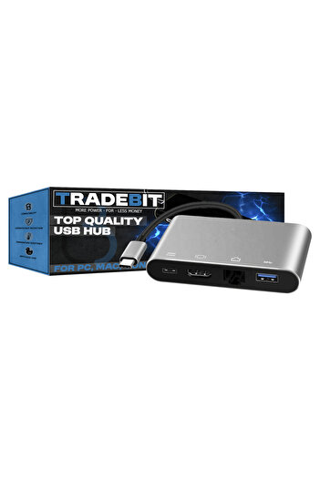 Tradebit HUB USB-C HDMI Adapter 4K LAN RJ45 100Mb/s USB 3.0 5Gbps for PC/Mac/Steam