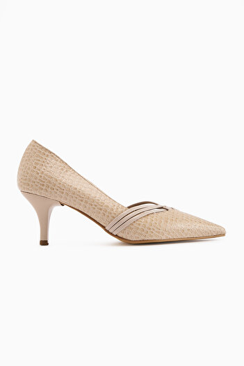Limoya Riyam Beige Crocodile Patterned Women's Stiletto Shoes