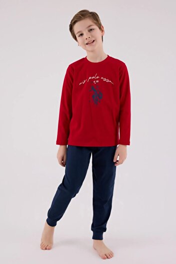 U.S. Polo Assn. Polo Boys' Comfortable Long Sleeve Cotton Pajama Set Red Soft Fabric