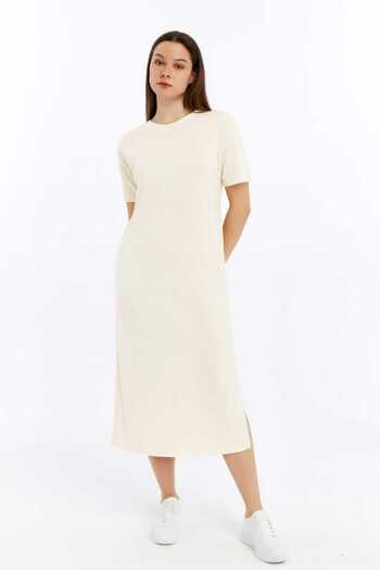 Maison La Femme Women's Dress Casual Slit Detailed Short Sleeve Maxi