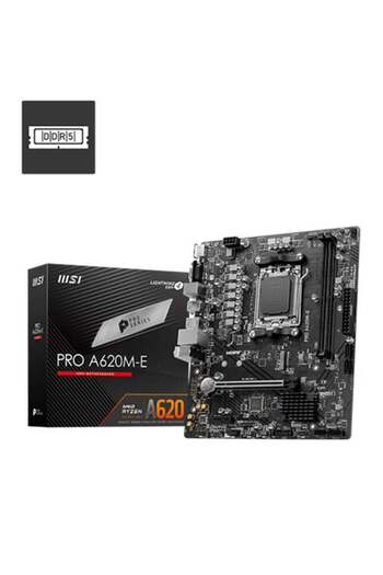 MSI PRO A620M-E AM5 mATX Motherboard, AMD A620 Chipset, 2x DDR5 / 96GB Max Memory, 1x PCI-E x16, 1x