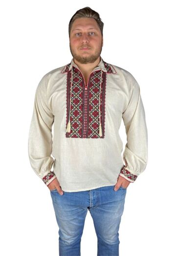 rody's forever Men’s Traditional Romanian Shirt CPB3 Beige/Red