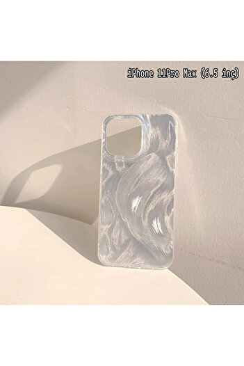EDELFU iPhone 11 Pro Max Feather Pattern Silver Sides Soft Back Pearlescent Shiny Phone Case
