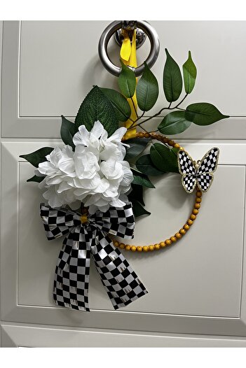 GÜLHOBY Mackenzie Ribbon Mackenzie Butterfly White Hydrangea Door Ornament