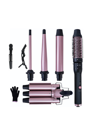 NEXSO 5-in-1 Interchangeable Hair Styler Set with Ceramic Tourmaline Barrels – Curling Wand, Round