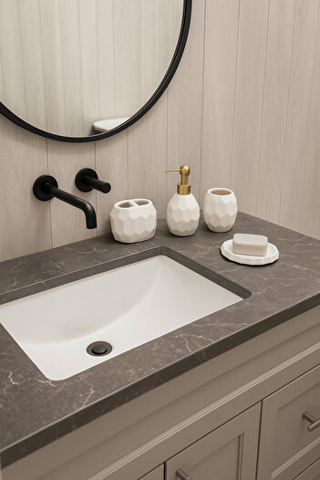 OEM Ceramic bathroom set, white, 4 pieces, honeycomb pattern
