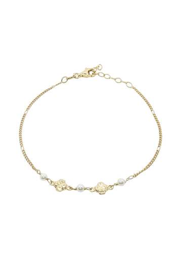 Bijuteria SORELLY 18k Gold-Plated Silver Bracelet with Pearl and Clover