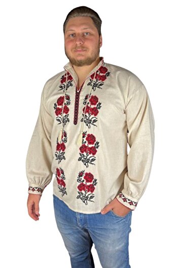 rody's forever Men’s Traditional Romanian Shirt CPB3 Beige/Black