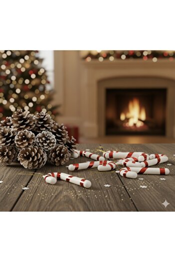 Deniz Party Store Christmas 6-Piece Cane and 6-Piece Snow-Covered Pine Cone 2-Piece Set Pine Tree Ornament