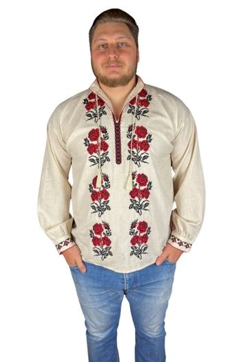 rody's forever Men’s Traditional Romanian Shirt CPB3 Beige/Black