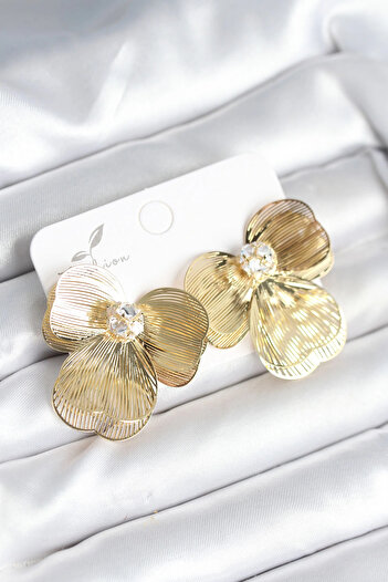 Bernami Special Flower Model Gold Color Brass Women's Earrings Offer!! !