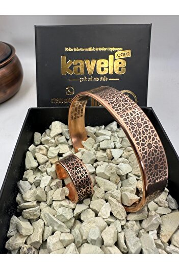 KAVELE Ham Saf Bakır Manyetik Zeolit Kumlu Zırhlı Koruma Bakır Bileklik-Hediyelik Kutuda