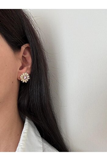 marsel aksesuar Xuping Pink Stone Zircon Flower Model Gold Earrings