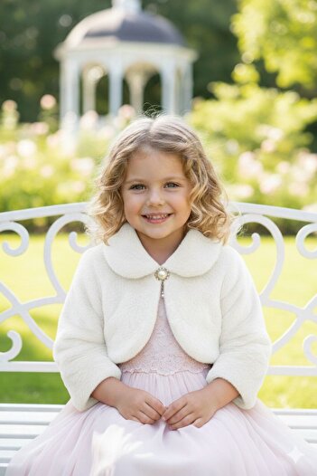ABİYEKİDS Children's Plush Bolero Plain Cotton Jacket White Bolero Aby237