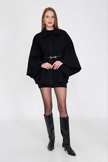 HepsitrentStore Batwing Sleeve Standard Size Cashmere Fabric Belted Cape Poncho